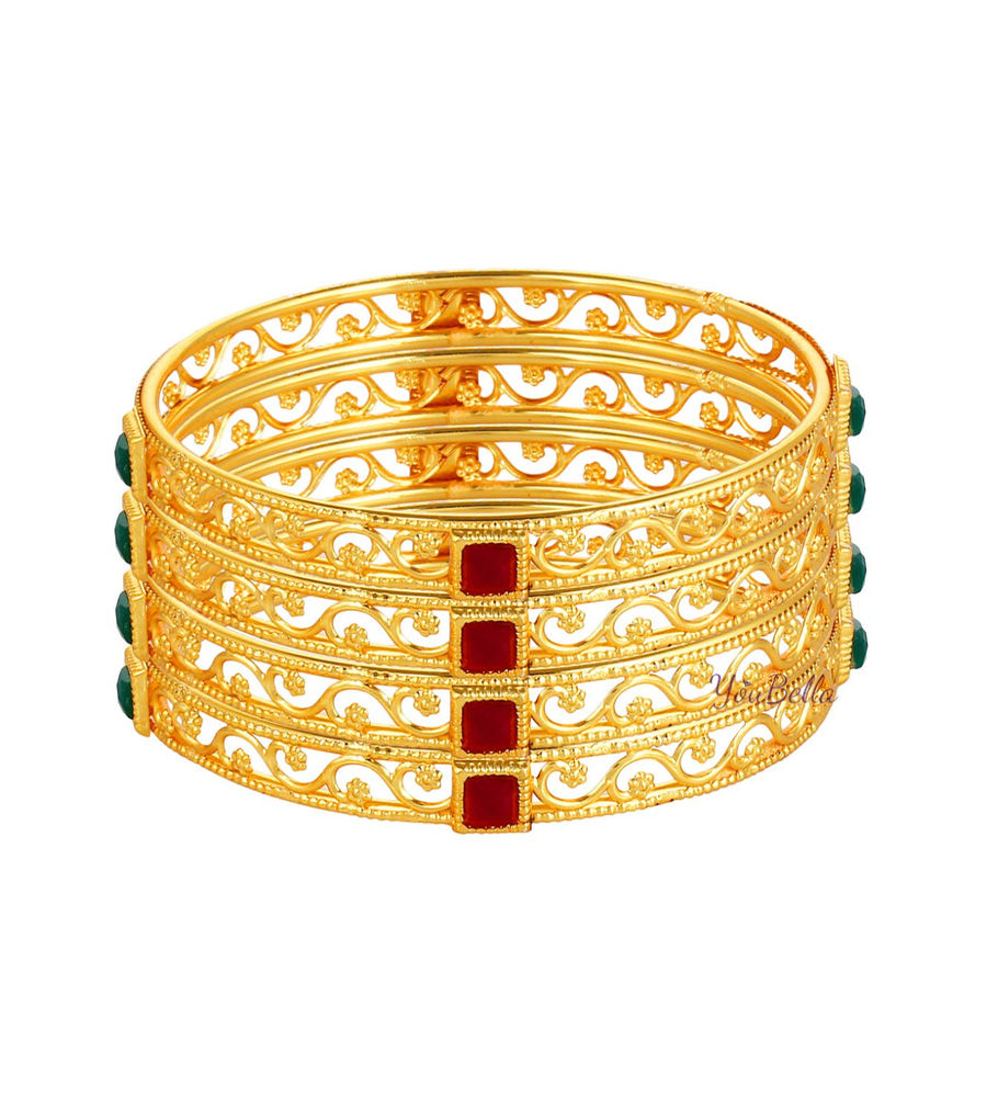 YouBella Fashion Jewellery Traditional Gold Plated Bracelet Bangles Set of 4 for Girls and Women (2.4)